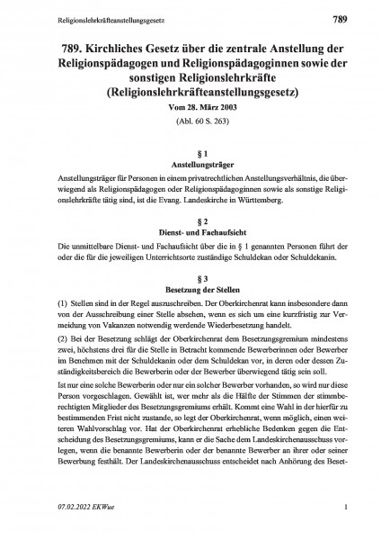 789 Religionslehrkräfteanstellungsgesetz