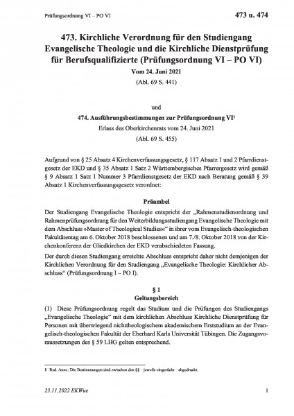 473 u. 474 Prüfungsordnung VI – PO VI