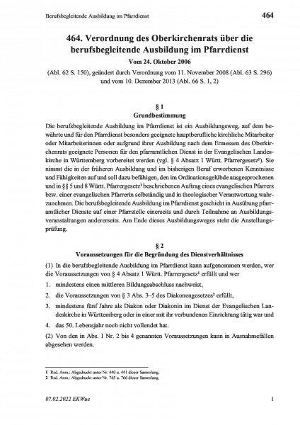 464 Berufsbegleitende Ausbildung im Pfarrdienst