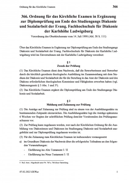 366 Ordnung für das Kirchliche Examen