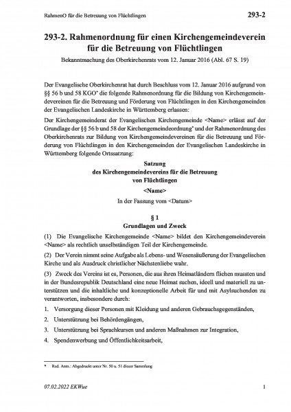 293-2 RahmenO für die Betreuung von Flüchtlingen