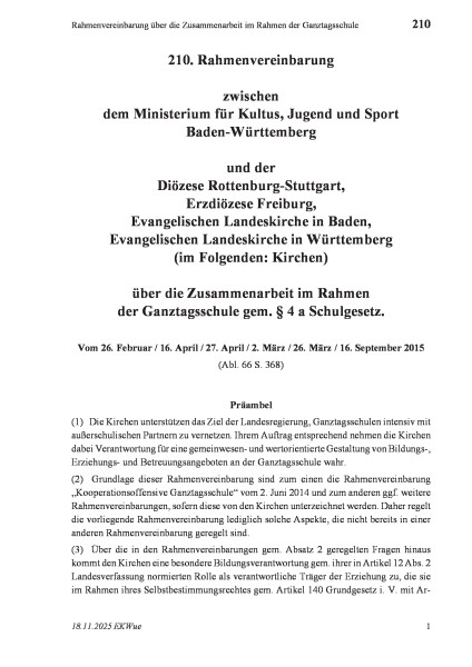 210 Rahmenvereinbarung über die Zusammenarbeit im Rahmen der Ganztagsschule