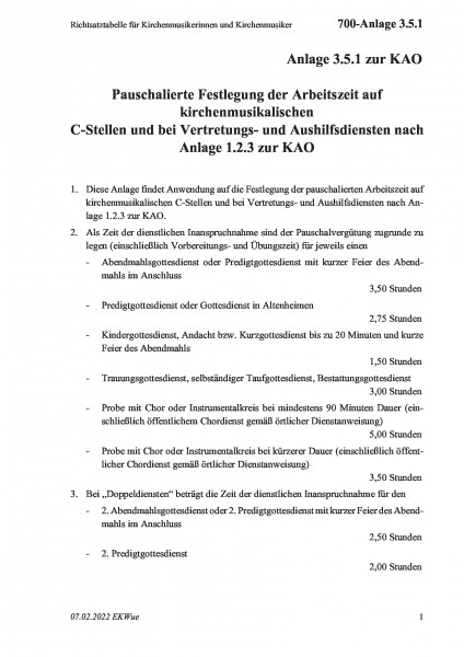 700-Anlage 3.5.1 Richtsatztabelle für Kirchenmusikerinnen und Kirchenmusiker