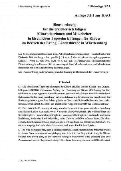 700-Anlage 3.2.1 Dienstordnung Kindertagesstätten