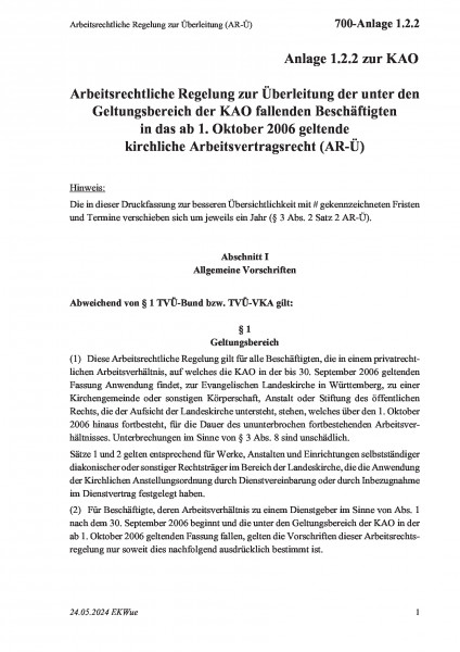 700-Anlage 1.2.2 Arbeitsrechtliche Regelung zur Überleitung (AR-Ü)