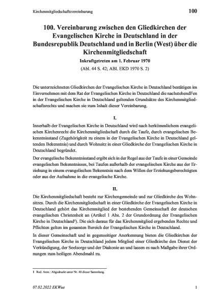 100 Kirchenmitgliedschaftsvereinbarung