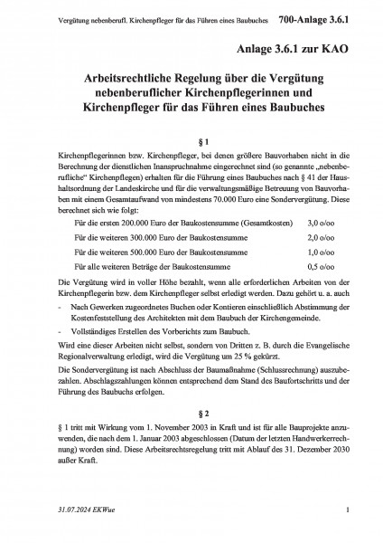 700-Anlage 3.6.1 Vergütung nebenberufl. Kirchenpfleger für das Führen eines Baubuches