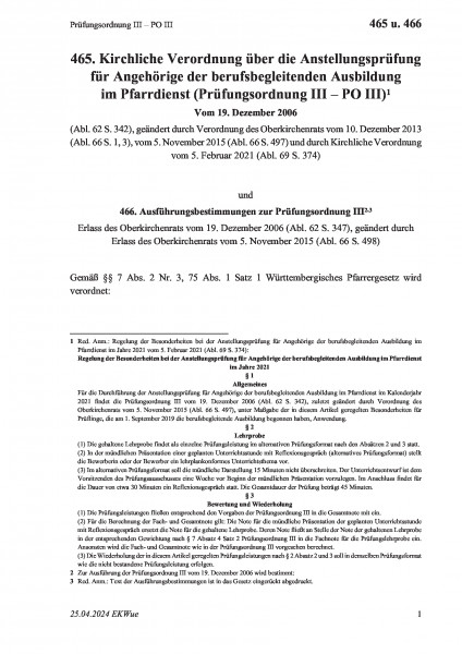 465 u. 466 Prüfungsordnung III – PO III