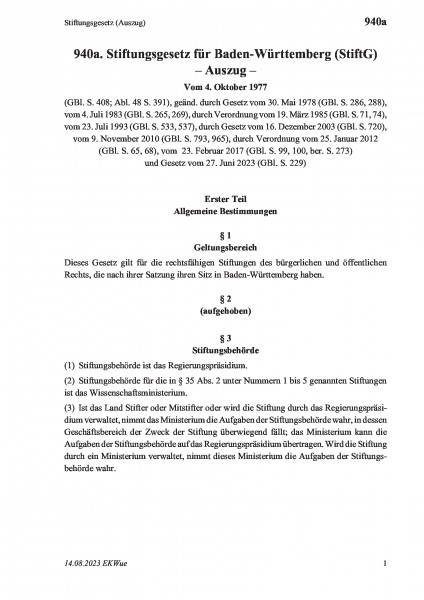 940a Stiftungsgesetz (Auszug)