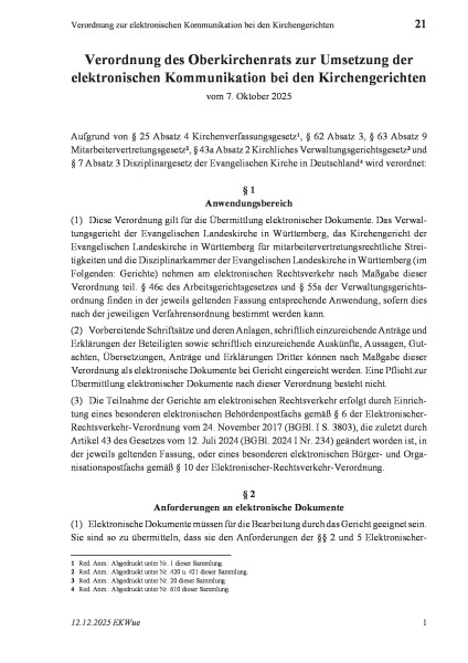 21 Verordnung zur elektronischen Kommunikation bei den Kirchengerichten