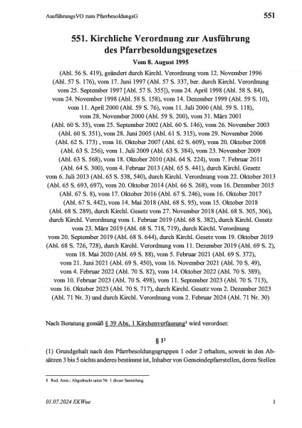 551 AusführungsVO zum PfarrbesoldungsG