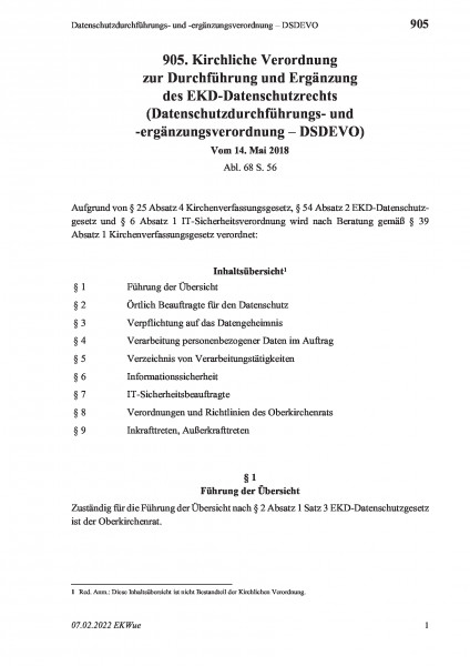 905 Datenschutzdurchführungs- und -ergänzungsverordnung – DSDEVO