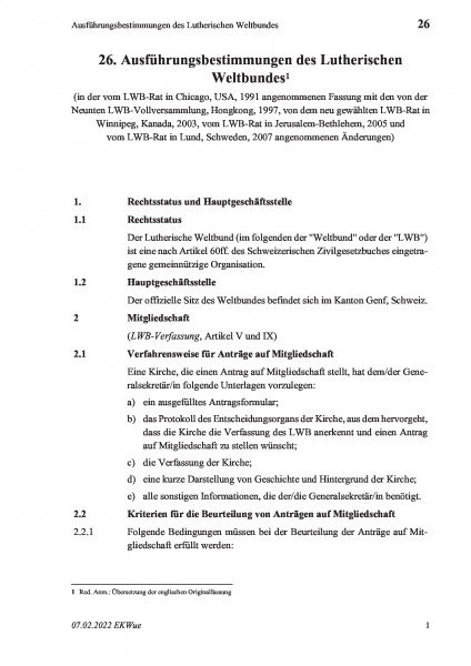 26 Ausführungsbestimmungen des Lutherischen Weltbundes