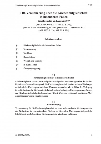 110 Vereinbarung Kirchenmitgliedschaft in besonderen Fällen