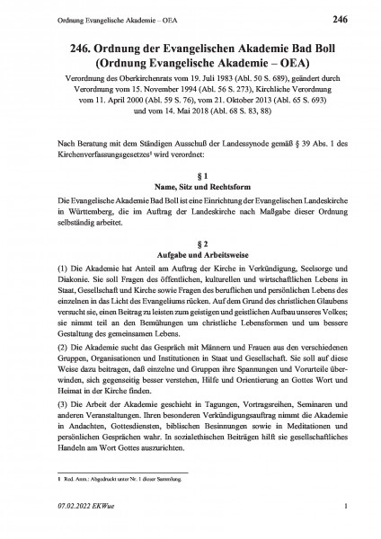 246 Ordnung Evangelische Akademie – OEA