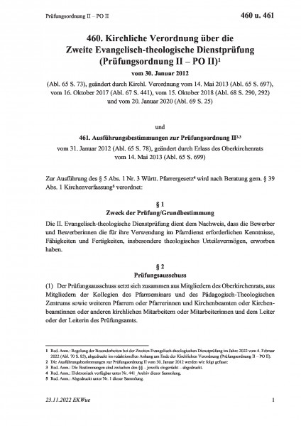 460 u. 461 Prüfungsordnung II – PO II