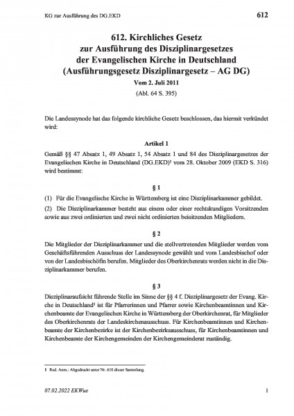 612 KG zur Ausführung des DG.EKD