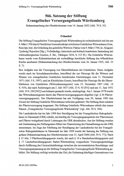 566 Stiftung Ev. Versorgungsfonds Württemberg