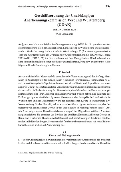 23a Geschäftsordnung Unabhängige Anerkennungskommission – GOAK