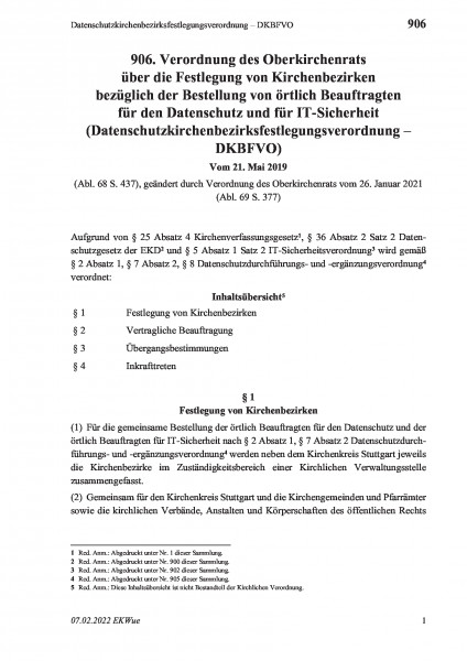 906 Datenschutzkirchenbezirksfestlegungsverordnung – DKBFVO