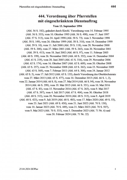 444 Pfarrstellen mit eingeschränktem Dienstauftrag