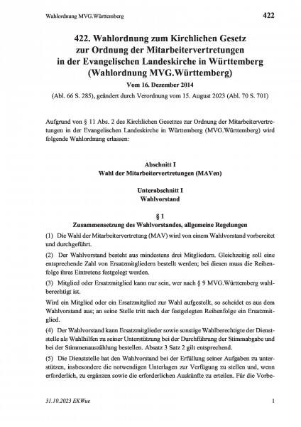 422 Wahlordnung MVG.Württemberg