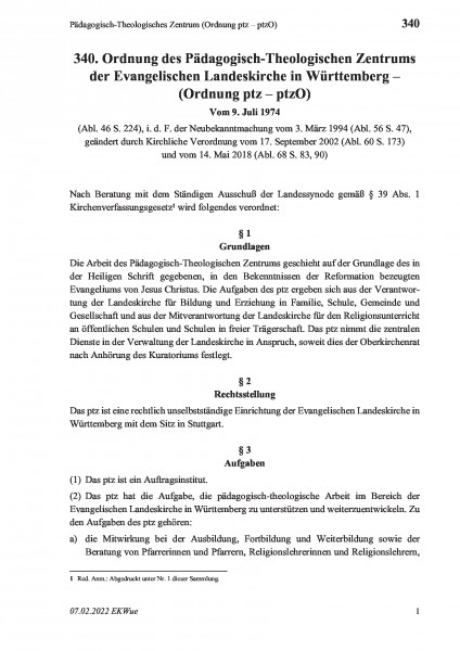 340 Pädagogisch-Theologisches Zentrum (Ordnung ptz – ptzO)