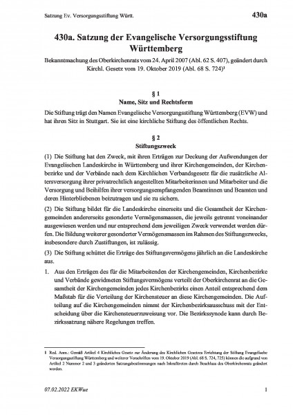 430a Satzung Ev. Versorgungsstiftung Württ.