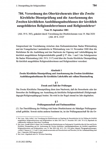 784 2. Dienstprüfung der Religionslehrer