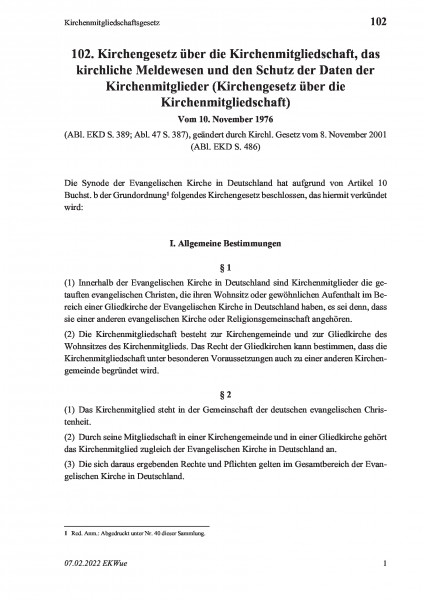 102 Kirchenmitgliedschaftsgesetz