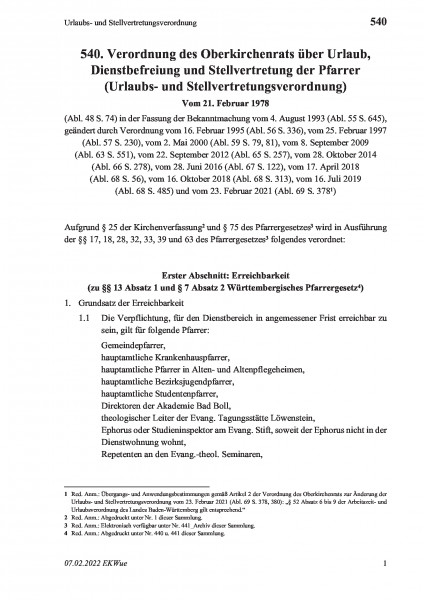 540 Urlaubs- und Stellvertretungsverordnung