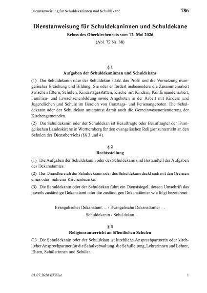 786 Dienstanweisung für Schuldekaninnen und Schuldekane