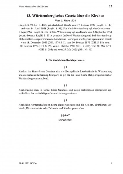 13 Württ. Gesetz über die Kirchen