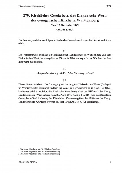 279 Diakonisches Werk (Gesetz)