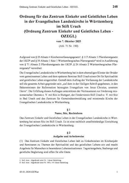 248 Ordnung Zentrum Einkehr und Geistliches Leben - OZEGL