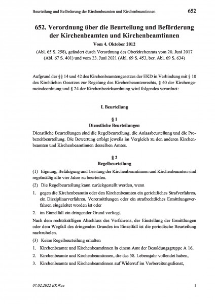 652 Beurteilung und Beförderung der Kirchenbeamten und Kirchenbeamtinnen