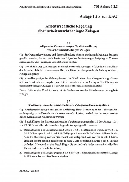 700-Anlage 1.2.8 Arbeitsrechtliche Regelung über arbeitsmarktbedingte Zulagen