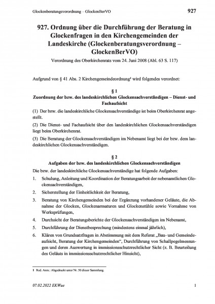 927 Glockenberatungsverordnung – GlockenBerVO