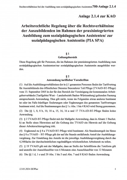 700-Anlage 2.1.4 Rechtsverhältnisse bei der Ausbldung zum sozialpädagogischen Assistenten