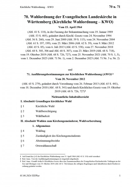 70 u. 71 Kirchliche Wahlordnung – KWO