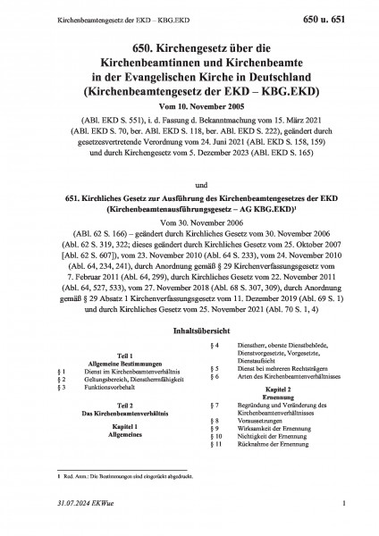 650 u. 651 Kirchenbeamtengesetz der EKD – KBG.EKD