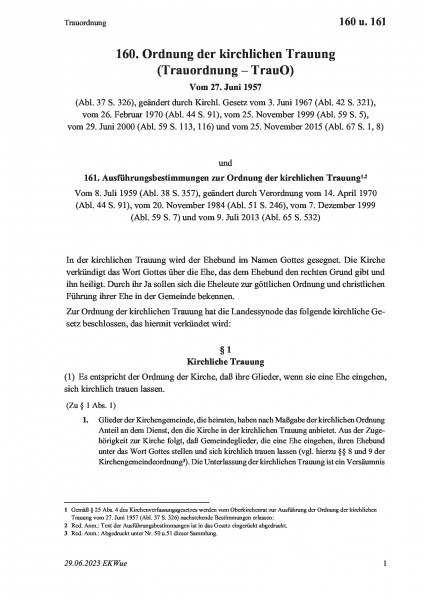 160 u. 161 Trauordnung