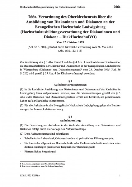 766a Hochschulausbildungsverordnung der Diakoninnen und Diakone