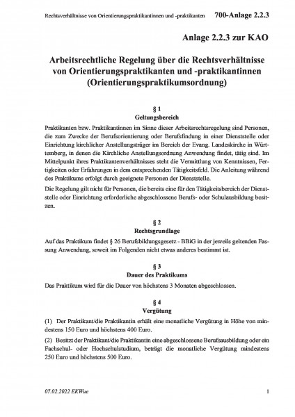 700-Anlage 2.2.3 Rechtsverhältnisse von Orientierungspraktikantinnen und -praktikanten