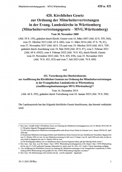 420 u. 421 Mitarbeitervertretungsgesetz – MVG.Württemberg