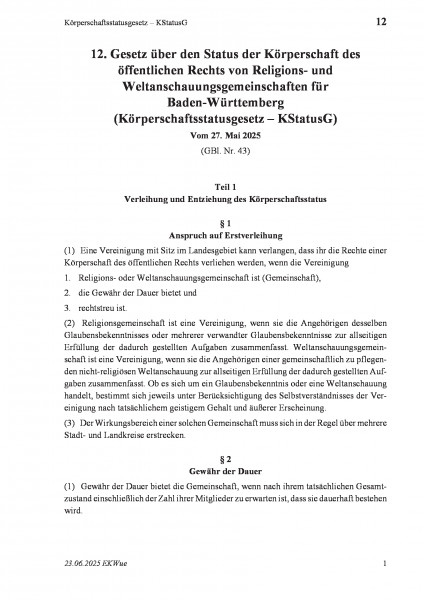 12 Körperschaftsstatusgesetz – KStatusG