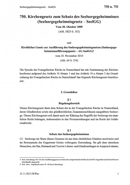 750 u. 751 Seelsorgegeheimnisgesetz – SeelGG