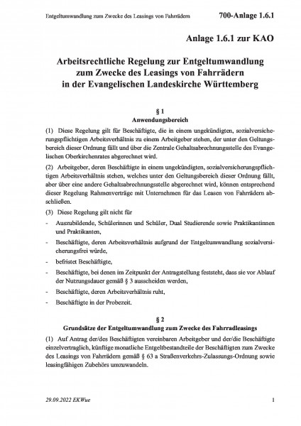 700-Anlage 1.6.1 Entgeltumwandlung zum Zwecke des Leasings von Fahrrädern