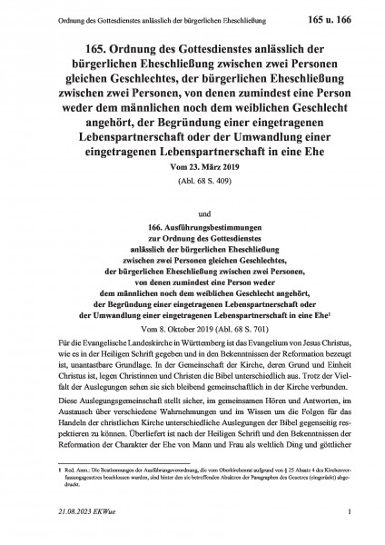 165 u. 166 Ordnung des Gottesdienstes anlässlich der bürgerlichen Eheschließung